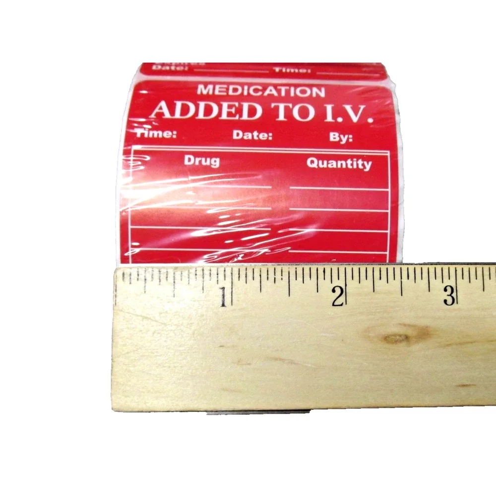 Veterinary Medical Adhesive Red Sticker Roll Medication Added To I.V. 500/Roll